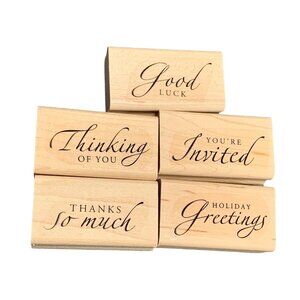 Set Of 5 Sentiment Rubber Stamps - Good Luck Thinking of You You're Invited